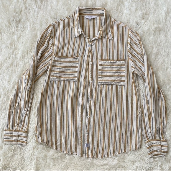 Always And Forever Striped Button Up Blouse | White & Yellow | Small - Picture 1 of 6